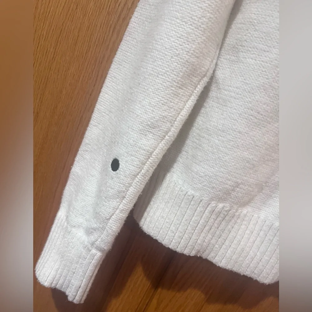 Banana‎ Republic Supersoft Ivory Cotton Sweater Embroidered Black Polka Dots XS